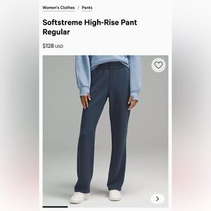 Lululemon Athletica Navy Softstreme High-Rise Pants NWOT stock photo are exact